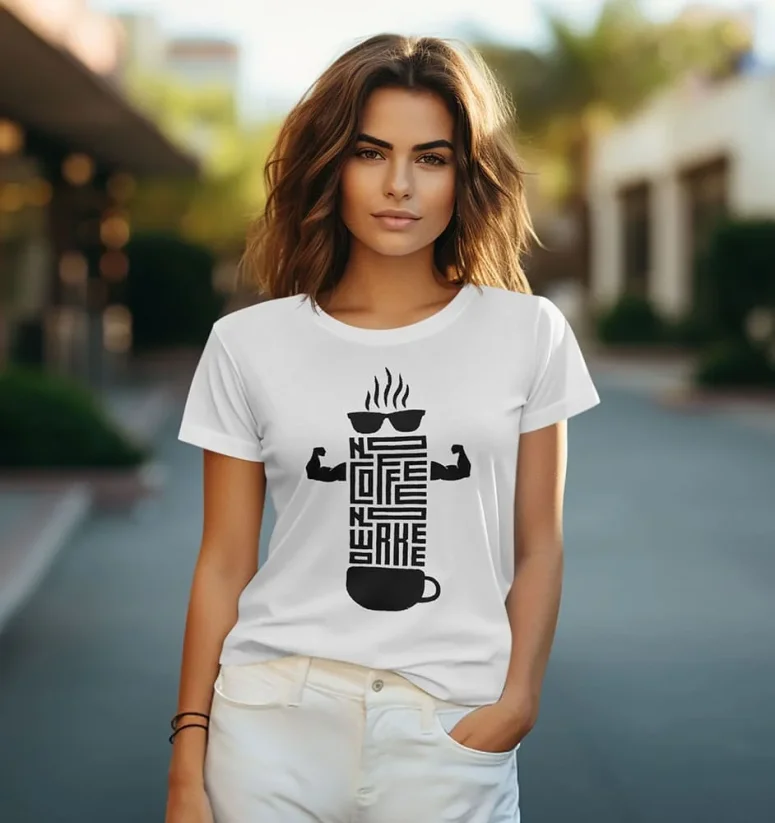 Dámske tričko - No Coffee No Workee - Farba: Biela, Veľkosť: L