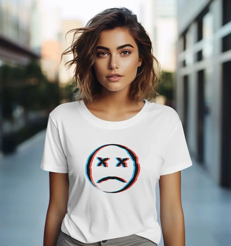 Dámske tričko - Sad Face - Farba: Biela, Veľkosť: S