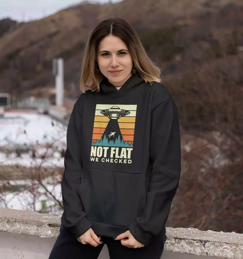 Dámska mikina - Not Flat We Checked - Farba: Čierna, Veľkosť: XS