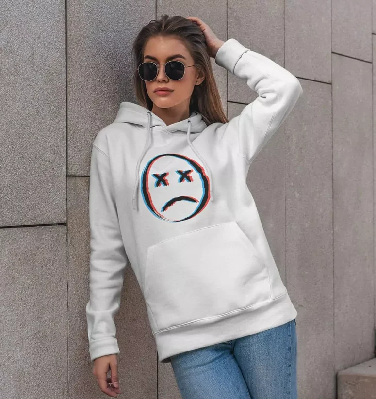 Dámska mikina - Sad Face - Farba: Biela, Veľkosť: M