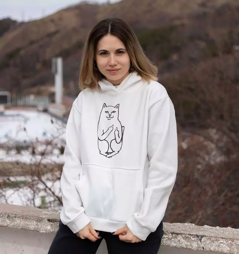 Dámska mikina - Funny Cat - Farba: Biela, Veľkosť: L