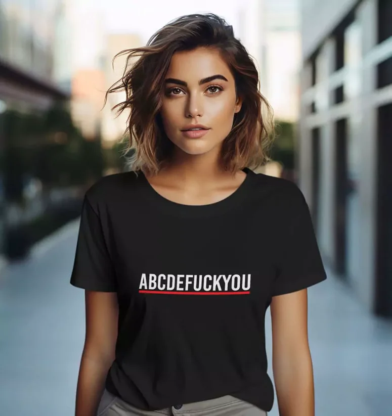 Dámske tričko - ABCDEFUCKYOU - Farba: Čierna, Veľkosť: XL