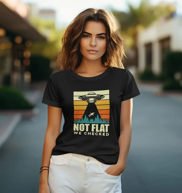 Dámske tričko - Not Flat We Checked - Farba: Čierna, Veľkosť: XL