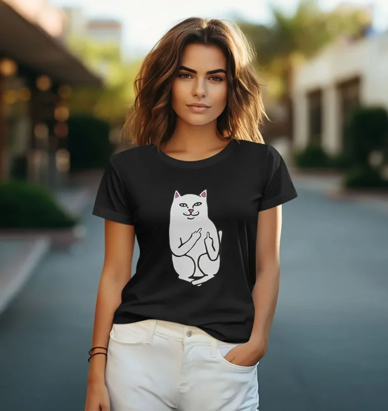 Dámske tričko - Funny Cat - Farba: Čierna, Veľkosť: XL