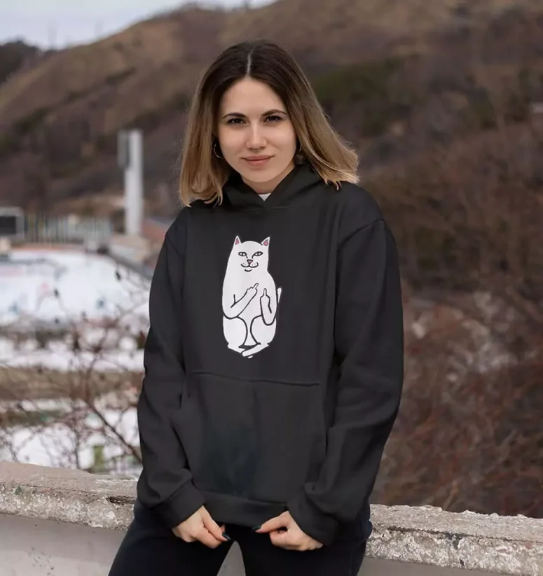 Dámska mikina - Funny Cat - Farba: Čierna, Veľkosť: XS