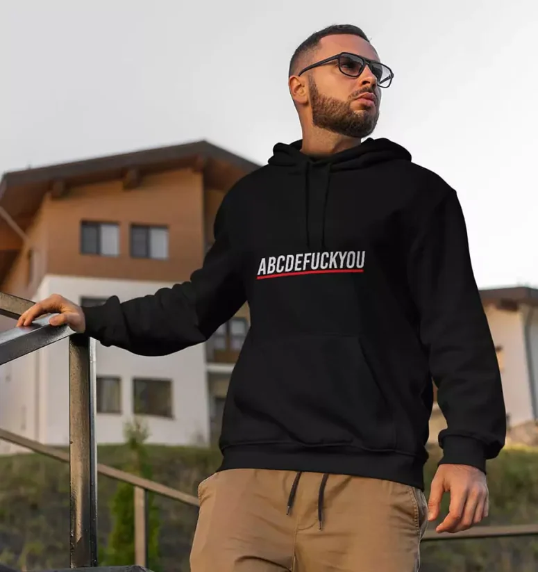 Pánska mikina - ABCDEFUCKYOU - Farba: Čierna, Veľkosť: XXL