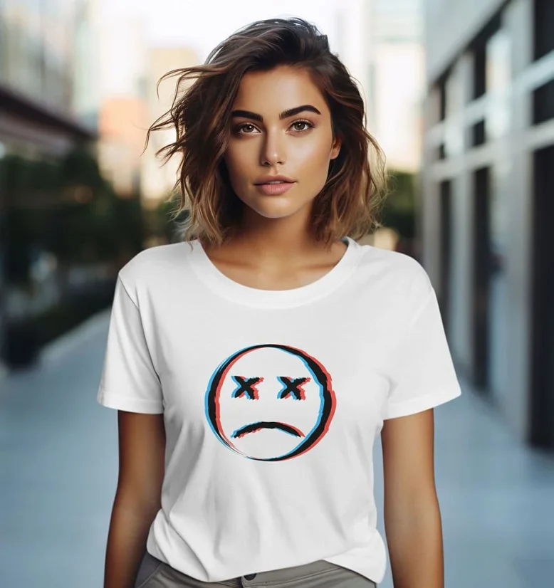 Dámske tričko - Sad Face - Farba: Biela, Veľkosť: XL