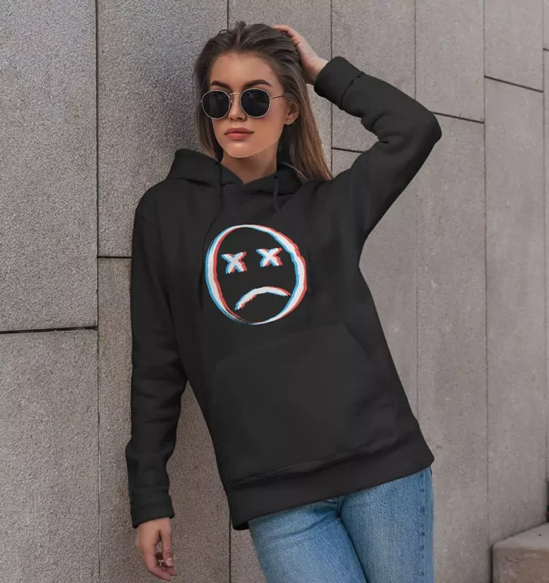 Dámska mikina - Sad Face - Farba: Čierna, Veľkosť: M