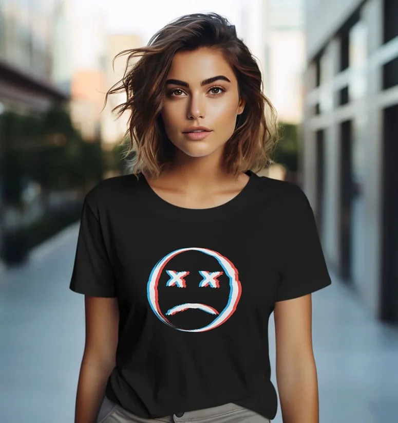 Dámske tričko - Sad Face - Farba: Čierna, Veľkosť: S