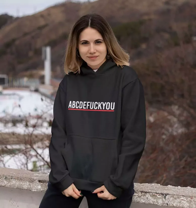 Dámska mikina - ABCDEFUCKYOU - Farba: Biela, Veľkosť: L