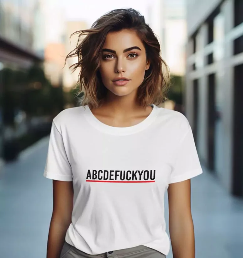 Dámske tričko - ABCDEFUCKYOU - Farba: Biela, Veľkosť: XL