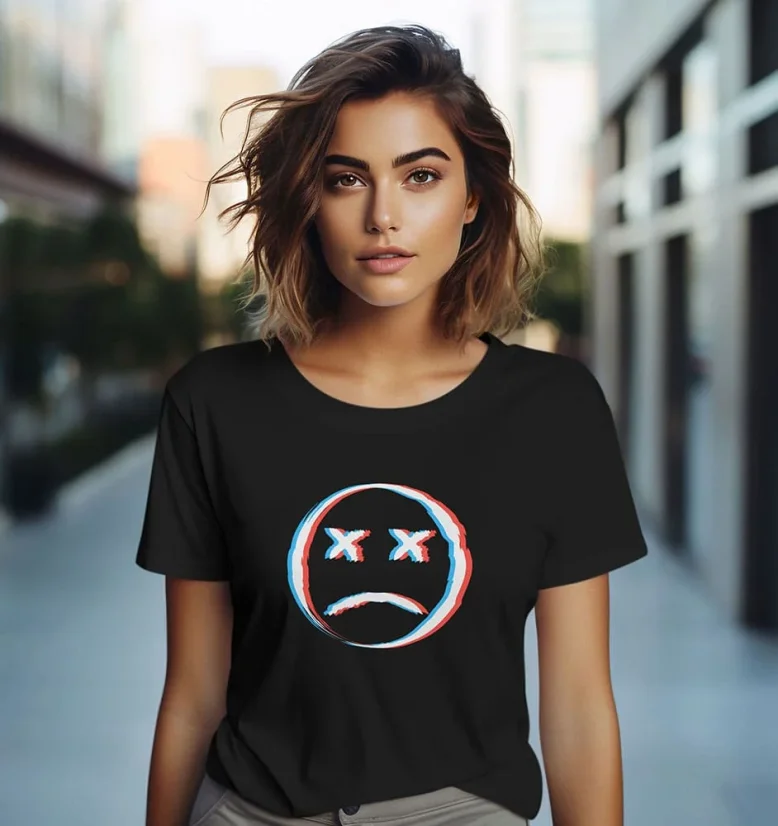 Dámske tričko - Sad Face - Farba: Biela, Veľkosť: XL