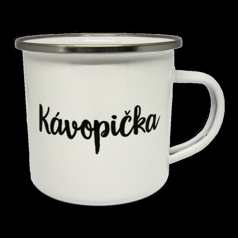 Biely smaltovaný hrnček Kávopička
